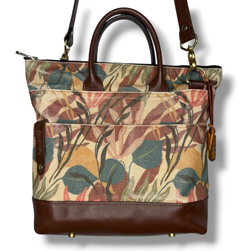 R.Riveter Otto Canvas Leather Tote Crossbody Bag Floral Breast Cancer Awareness